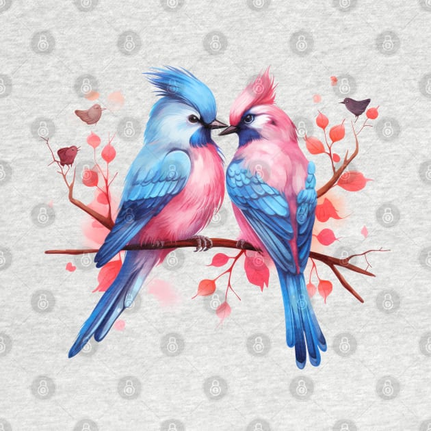 Valentine Kissing Blue Jay Bird Couple by Chromatic Fusion Studio